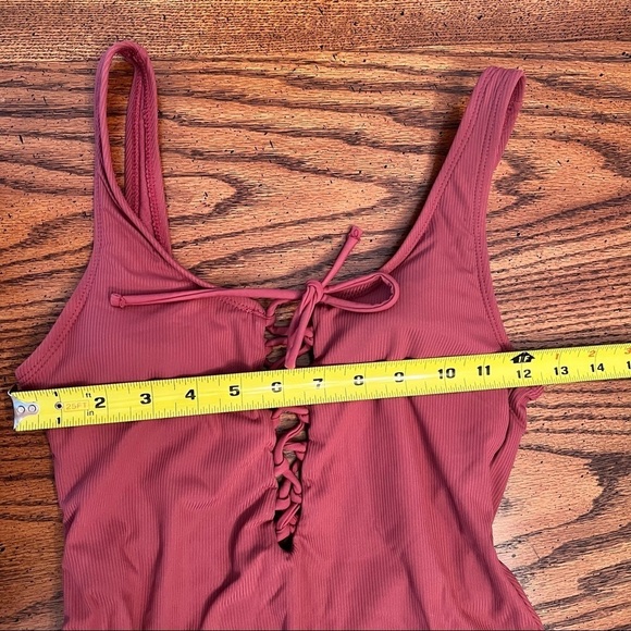 Xhilaration One Piece Maroon lace up front Bathing Suit in Size Small - Picture 7 of 8